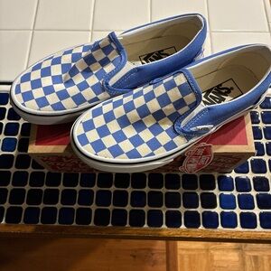 Vans Blue and White Checkered Slip-On Sneakers